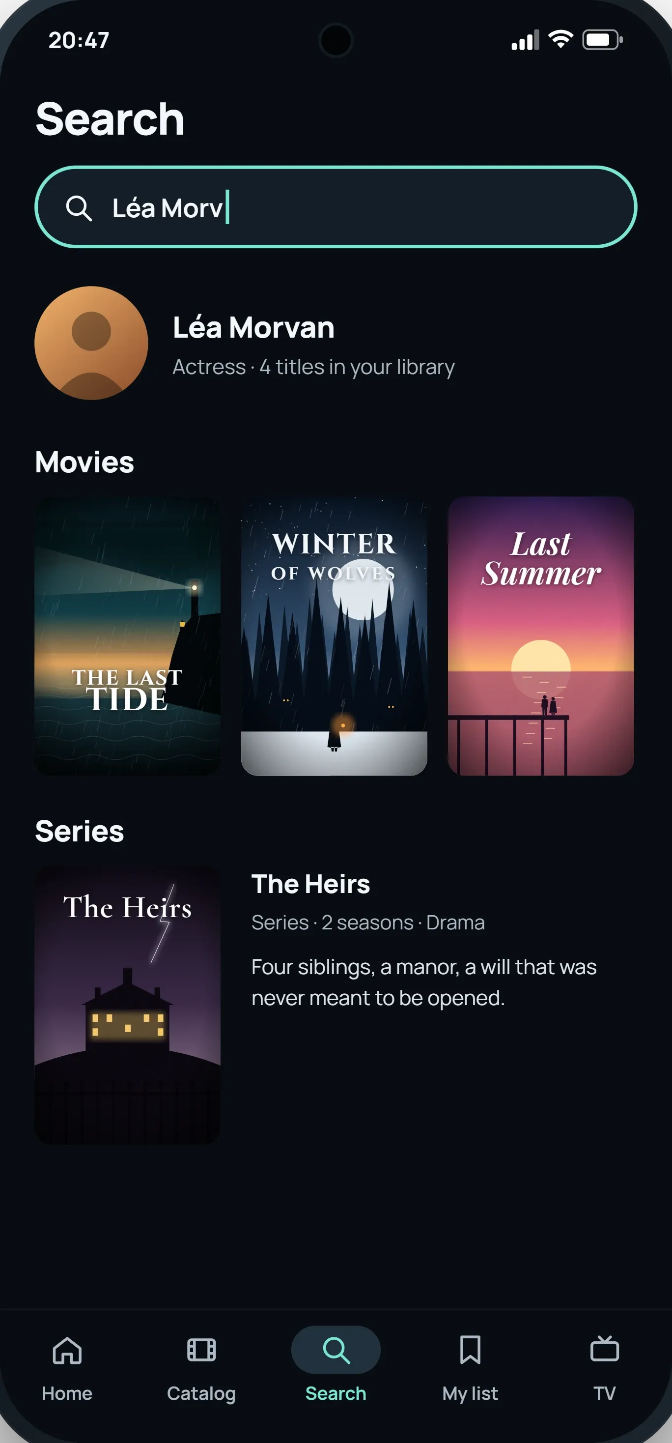 Search on a phone: an actor, their movies and series