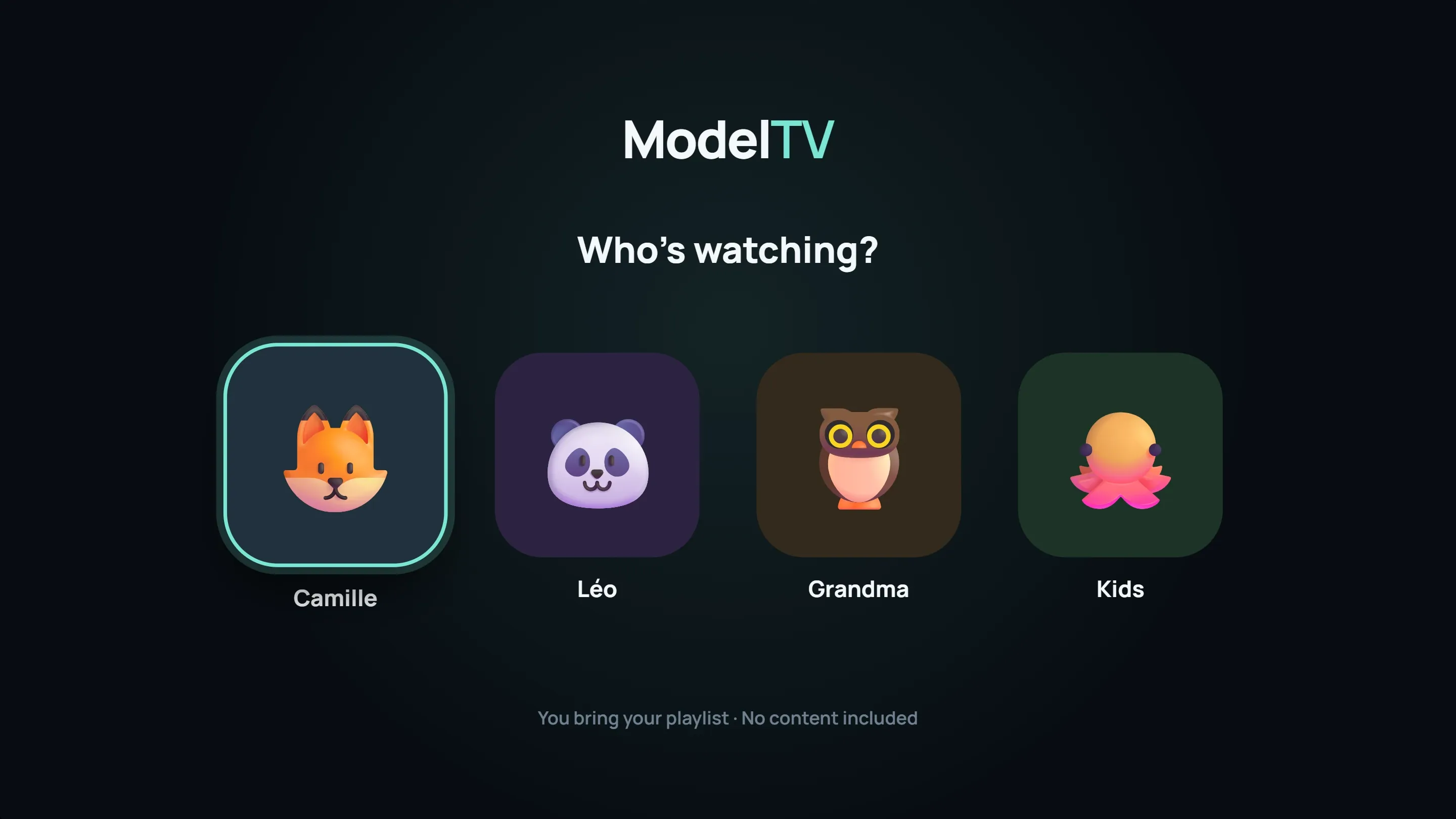 “Who’s watching?” screen with four profiles