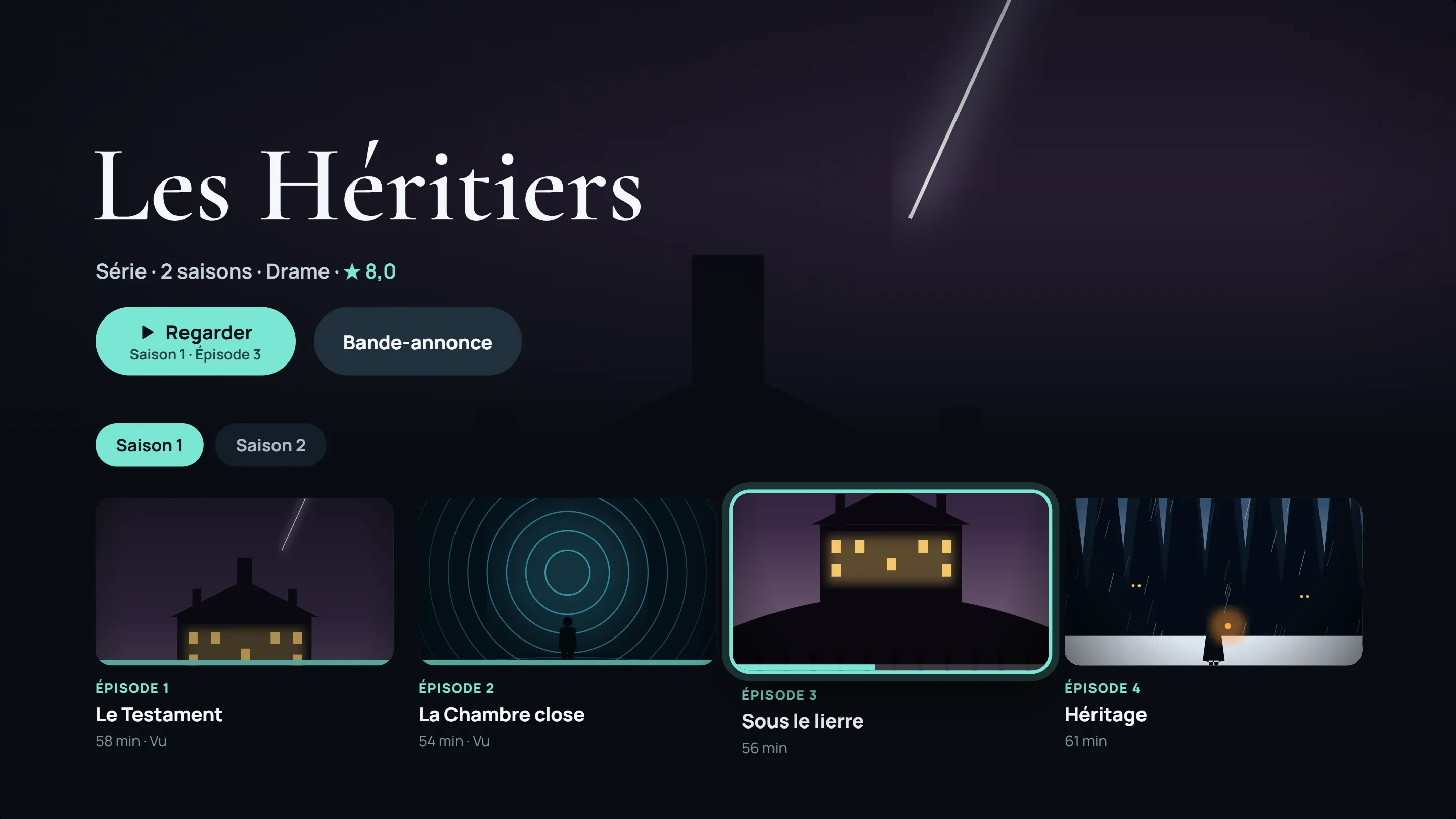 Fiche d’une série sur TV avec la liste des épisodes de la saison